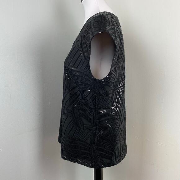 Diana Gallesi Black Sequin V Neck Cap Sleeve Blouse Top Size 8 Made in Italy - Picture 5 of 7